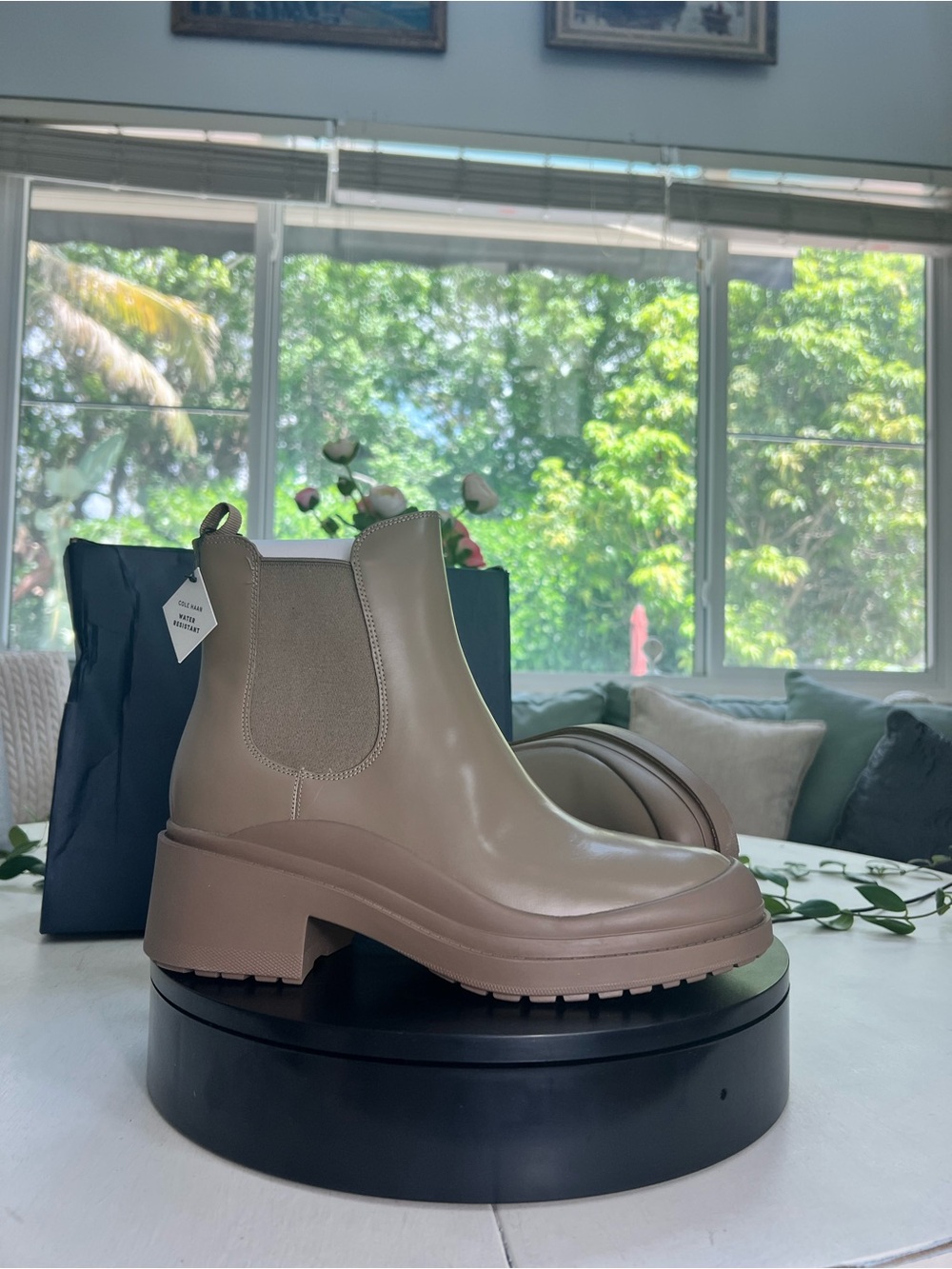 Chelsea Platform Ankle Boots in Taupe - Women's Water Resistant